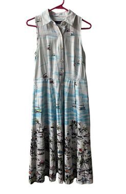 Cheetah Tropical Print Fit & Flare Button Dress Womens Size 6 Sleeveless Travel